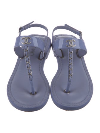 Chanel 2022 Interlocking CC Logo T-Strap Sandals