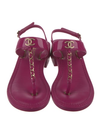 Chanel 2022 Interlocking CC Logo T-Strap Sandals