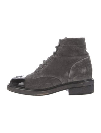 Chanel Interlocking CC Logo Suede Combat Boots