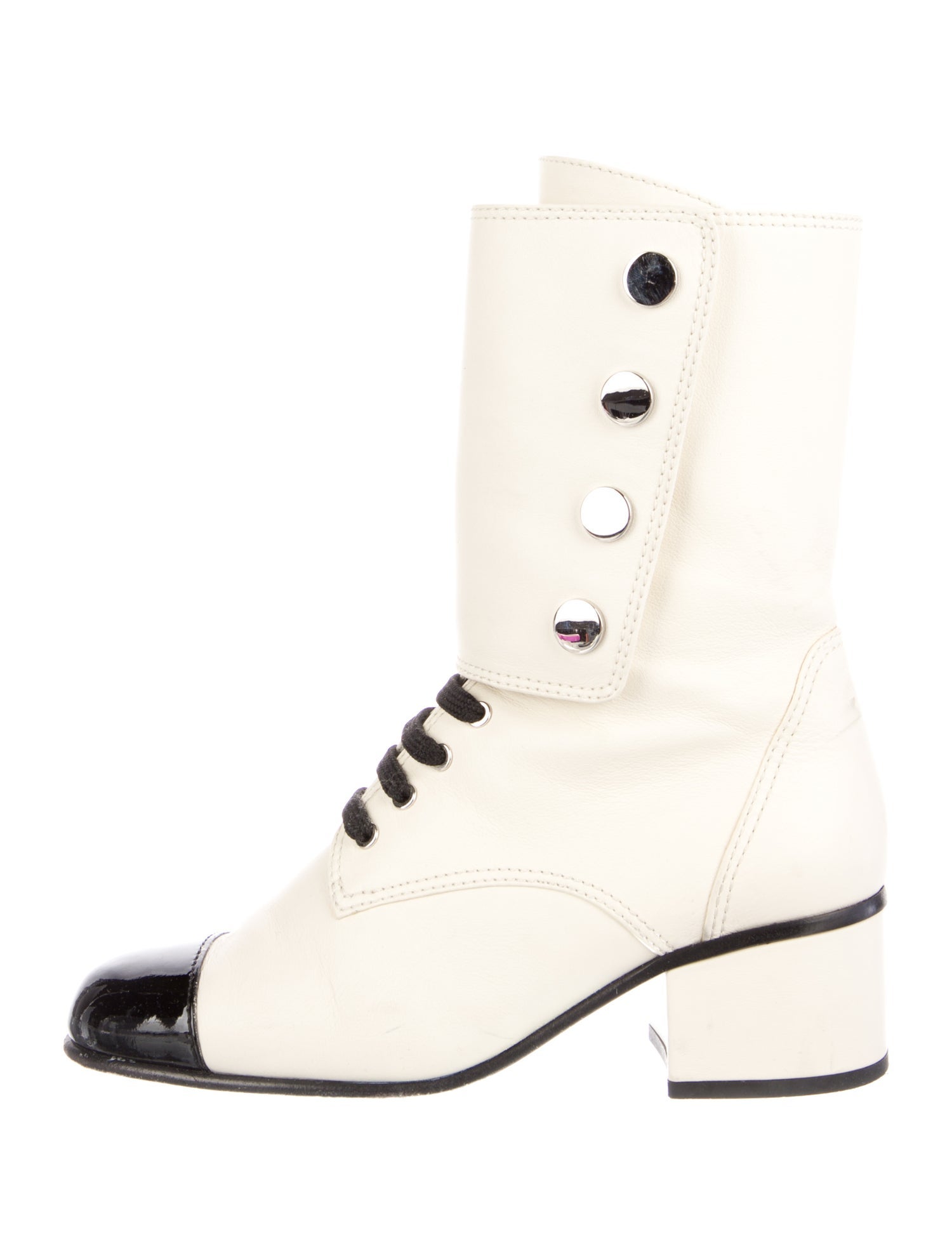 Chanel Leather Colorblock Pattern Combat Boots