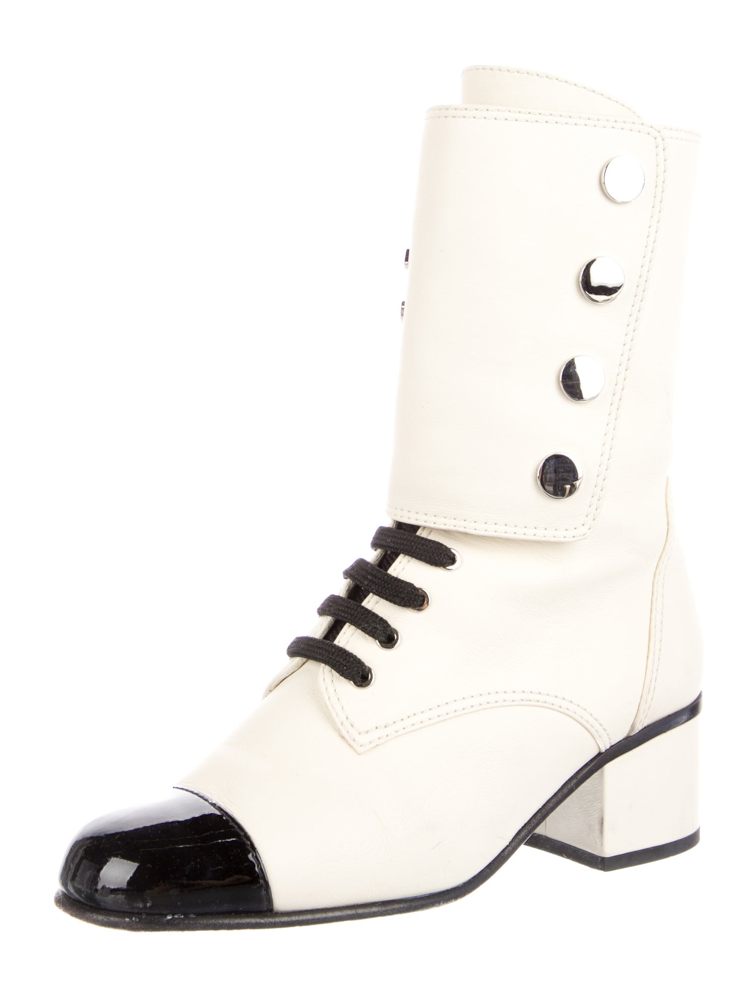 Chanel Leather Colorblock Pattern Combat Boots