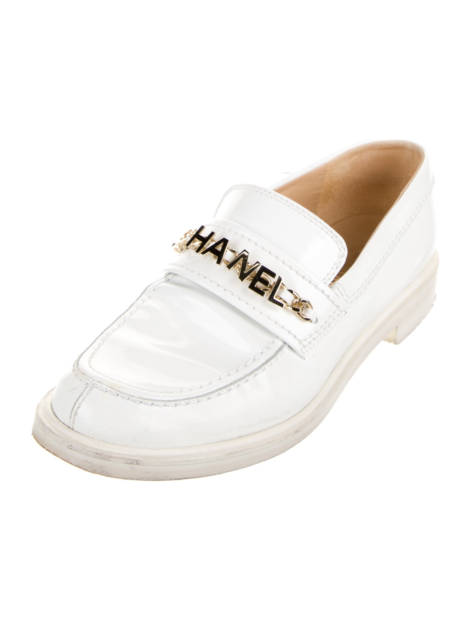 Chanel Interlocking CC Logo Patent Leather Loafers