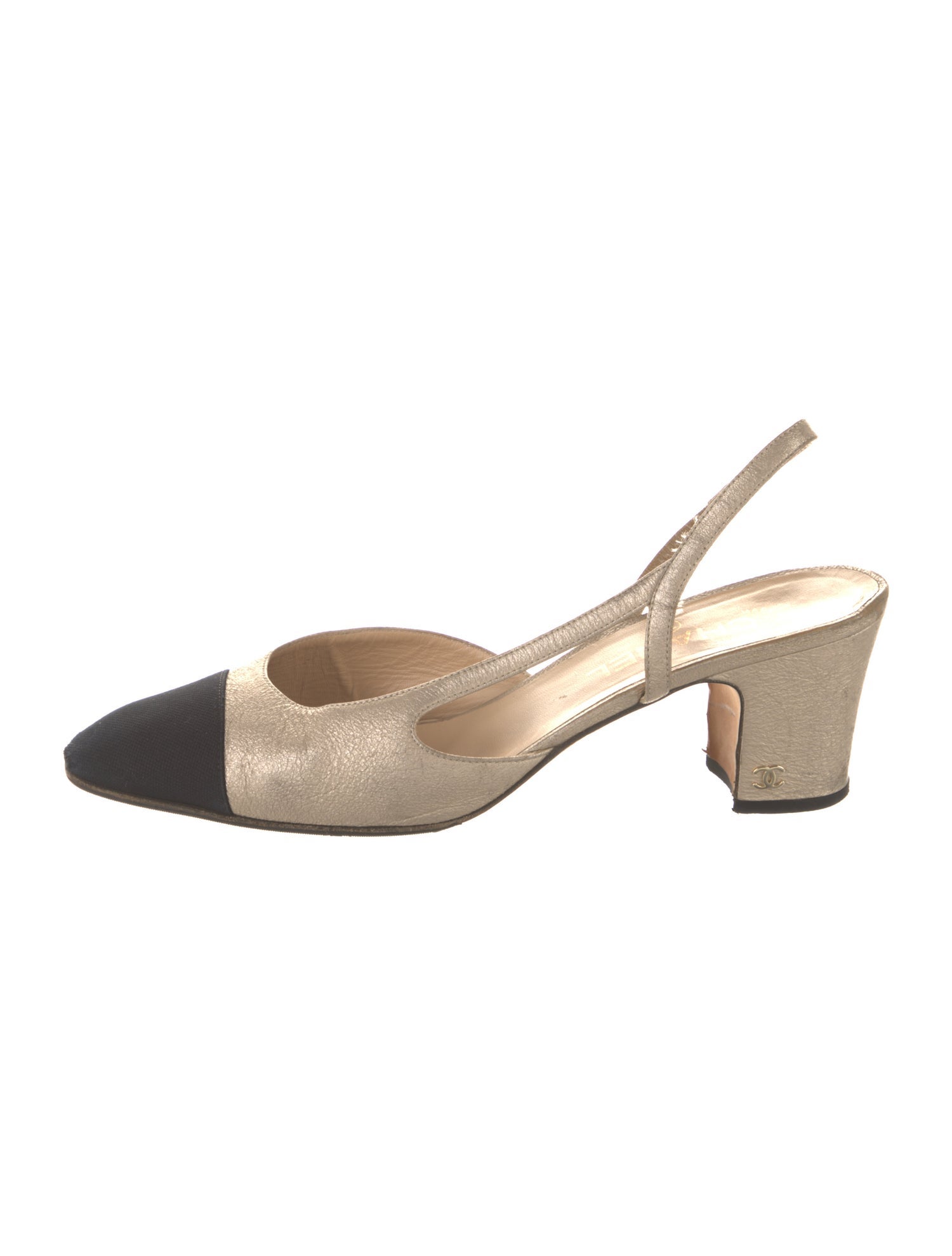 Chanel Interlocking CC Logo Leather Slingback Pumps
