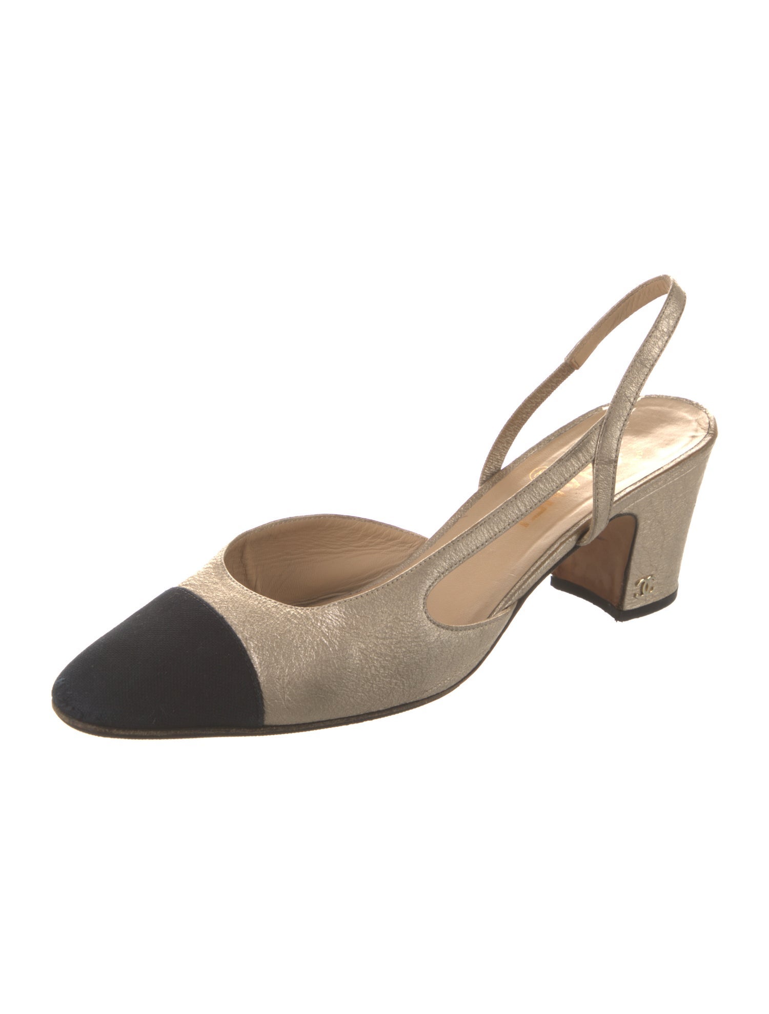 Chanel Interlocking CC Logo Leather Slingback Pumps