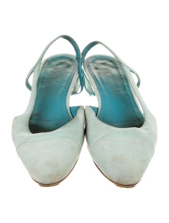 Chanel Interlocking CC Logo Denim Slingback Flats