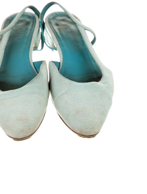 Chanel Interlocking CC Logo Denim Slingback Flats