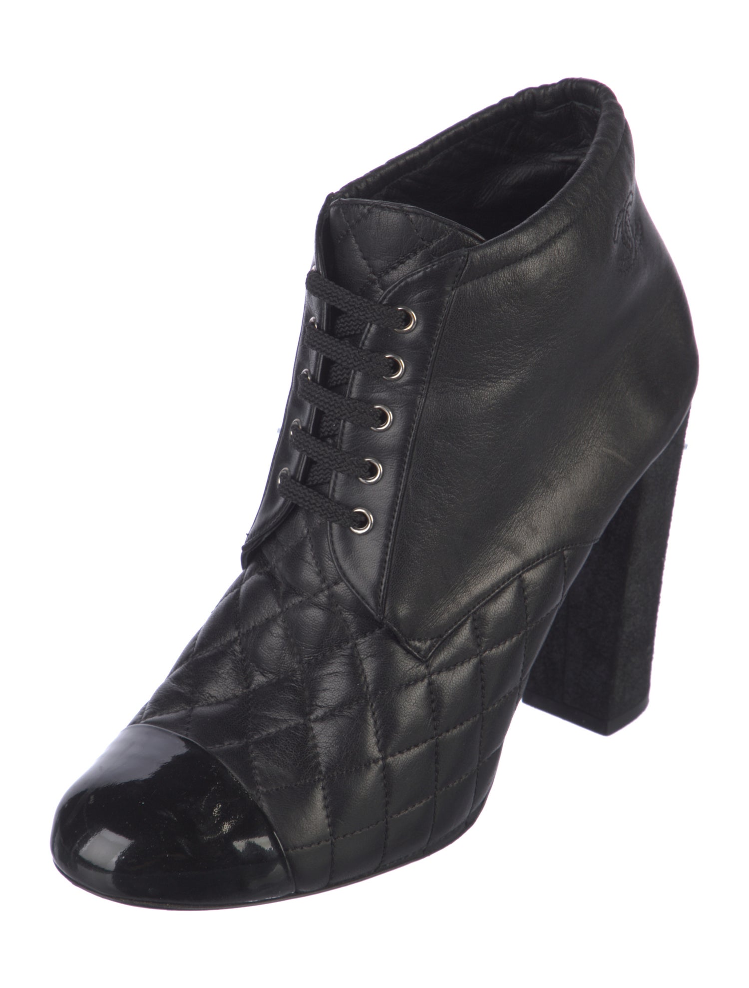 Chanel Interlocking CC Logo Lambskin Lace-Up Boots