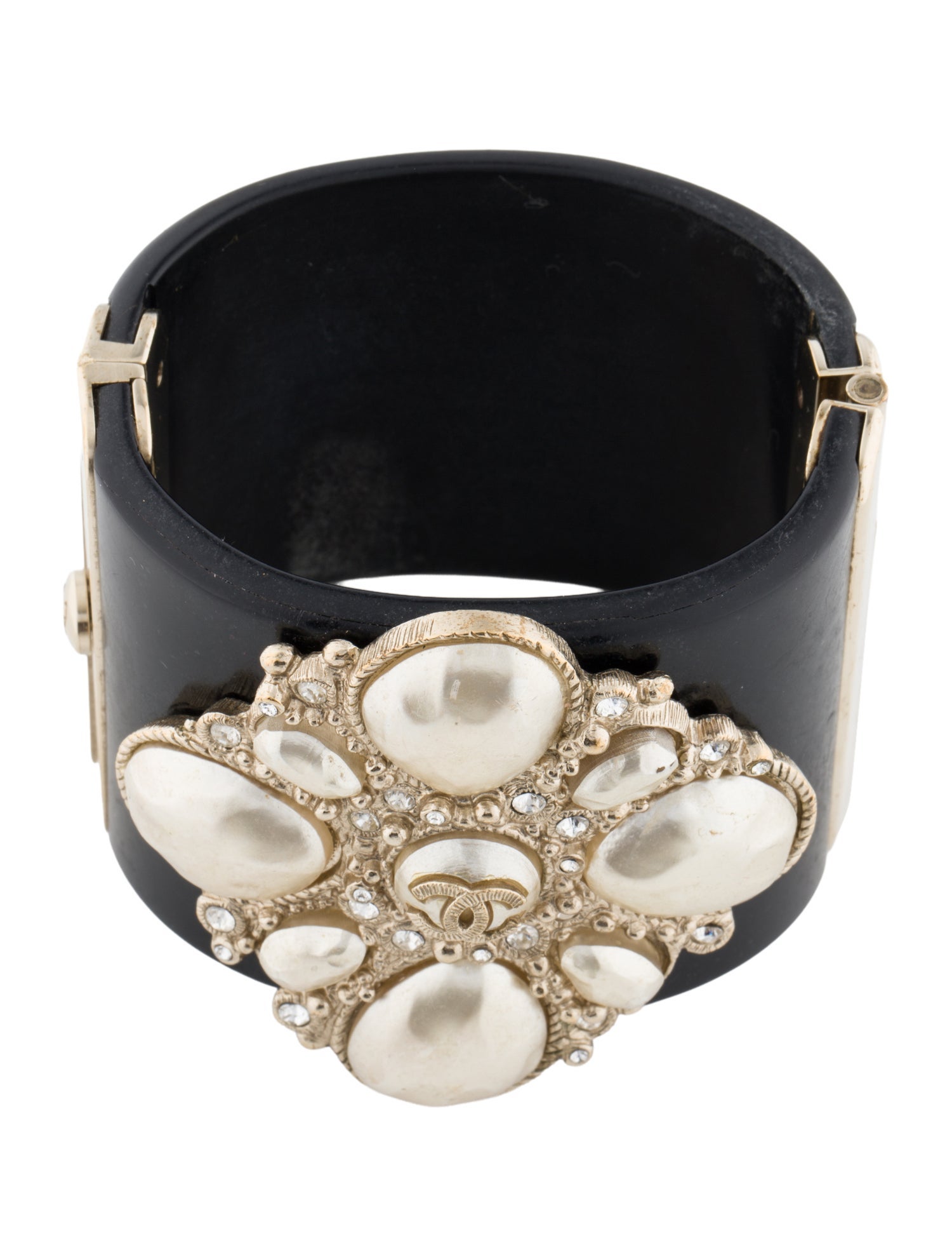 Chanel Faux Pearl, Resin & Strass CC Cuff Bracelet