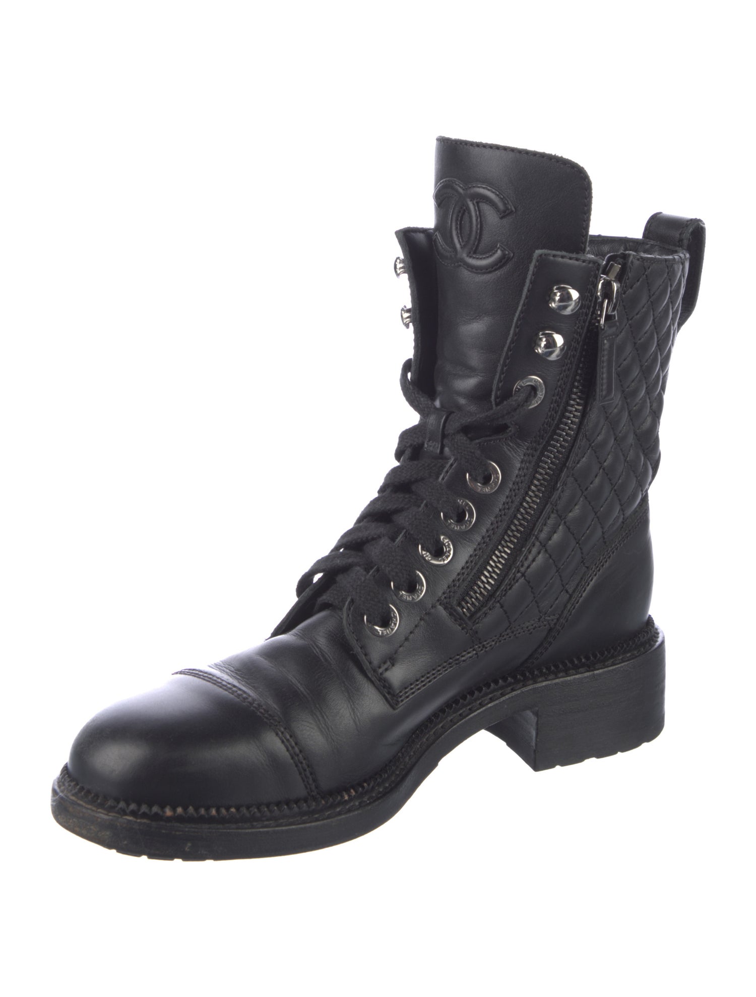 Chanel Interlocking CC Logo Calfskin Combat Boots