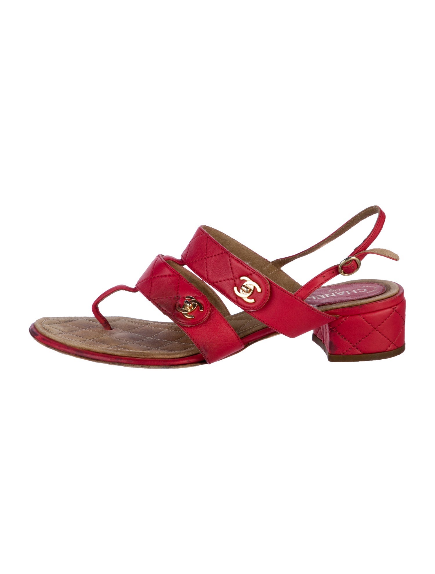 Chanel Interlocking CC Logo Lambskin Slingback Sandals