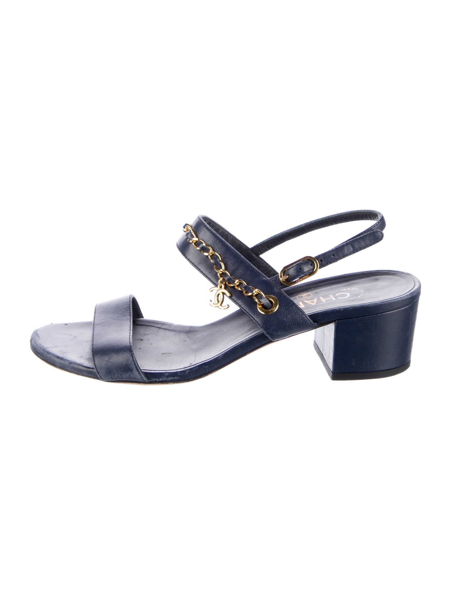 Chanel Interlocking CC Logo Leather Slingback Sandals