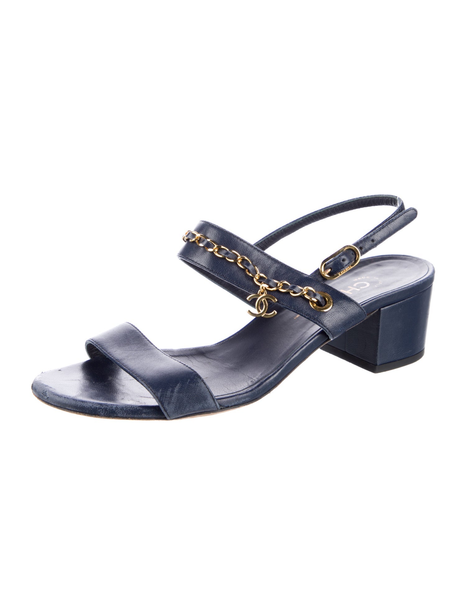 Chanel Interlocking CC Logo Leather Slingback Sandals