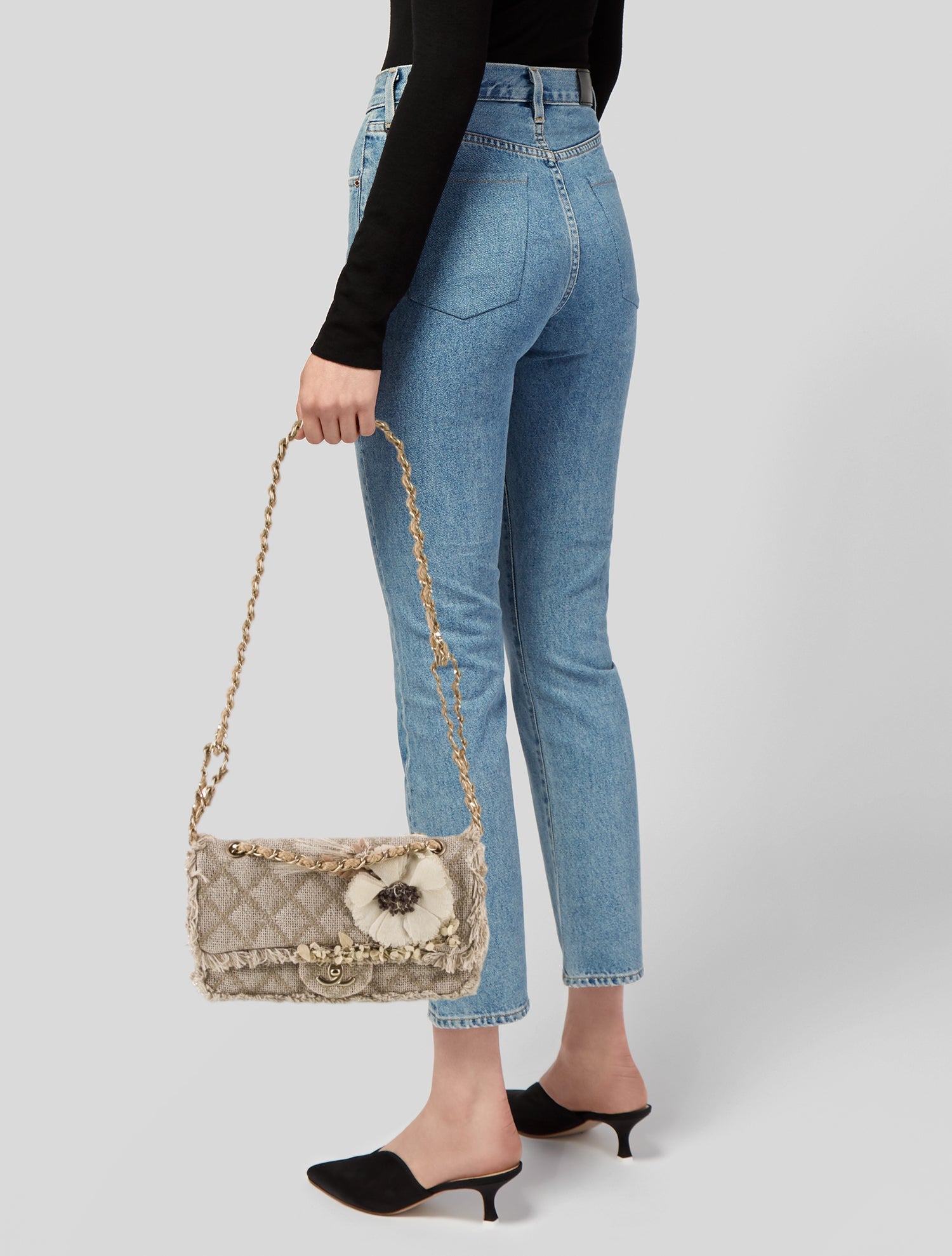 Chanel Medium Jute Camellia Flap Bag