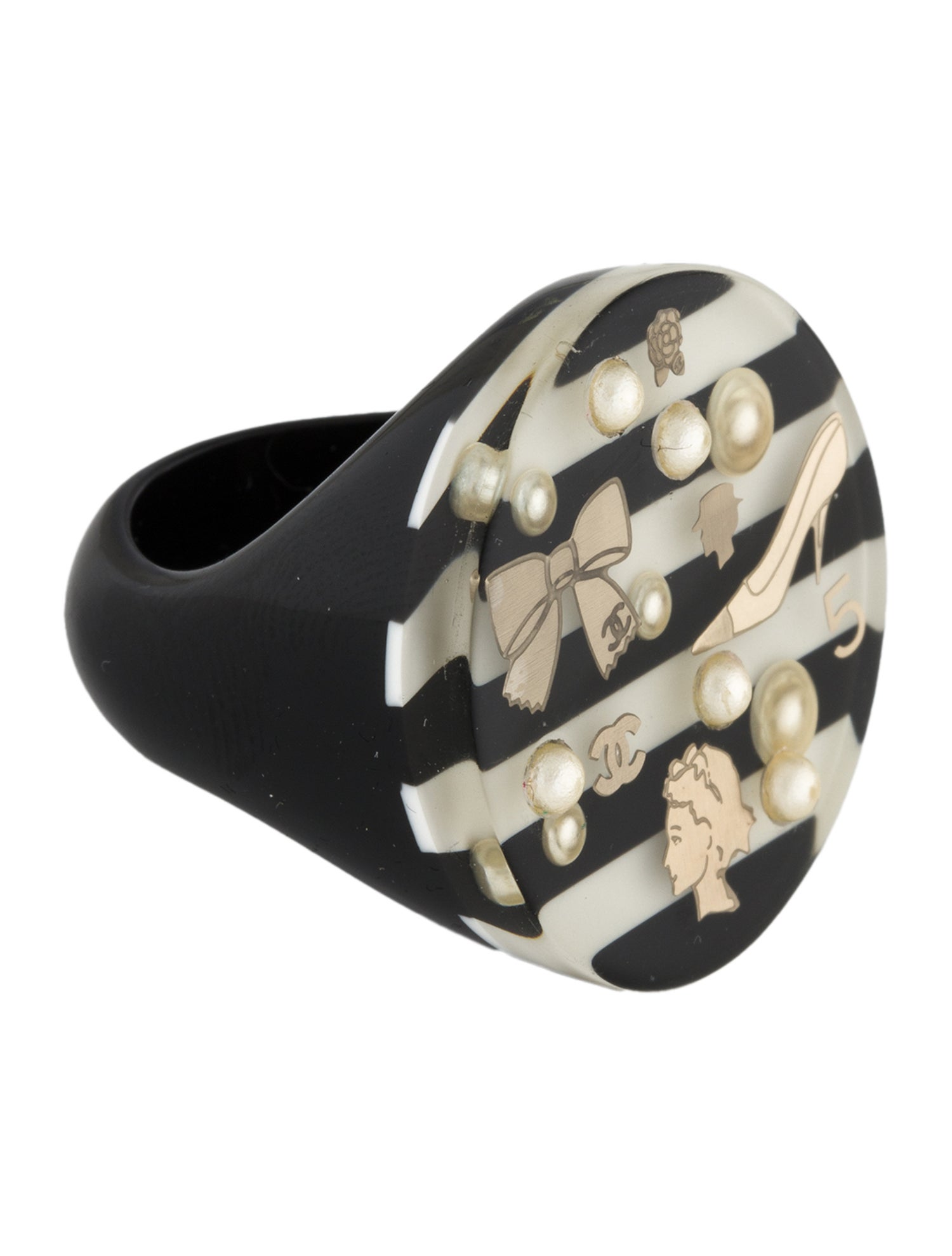 Chanel Resin & Faux Pearl Precious Symbols Ring