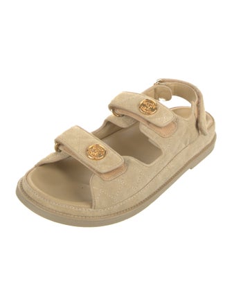 Chanel Interlocking CC Logo Suede Sandals