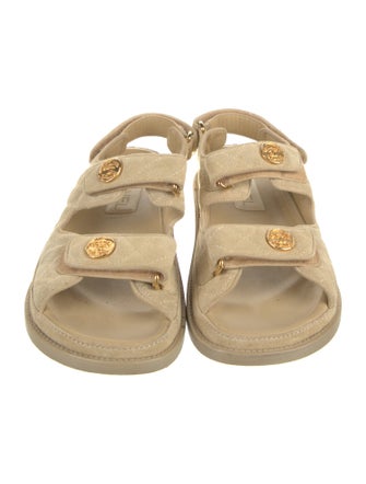 Chanel Interlocking CC Logo Suede Sandals