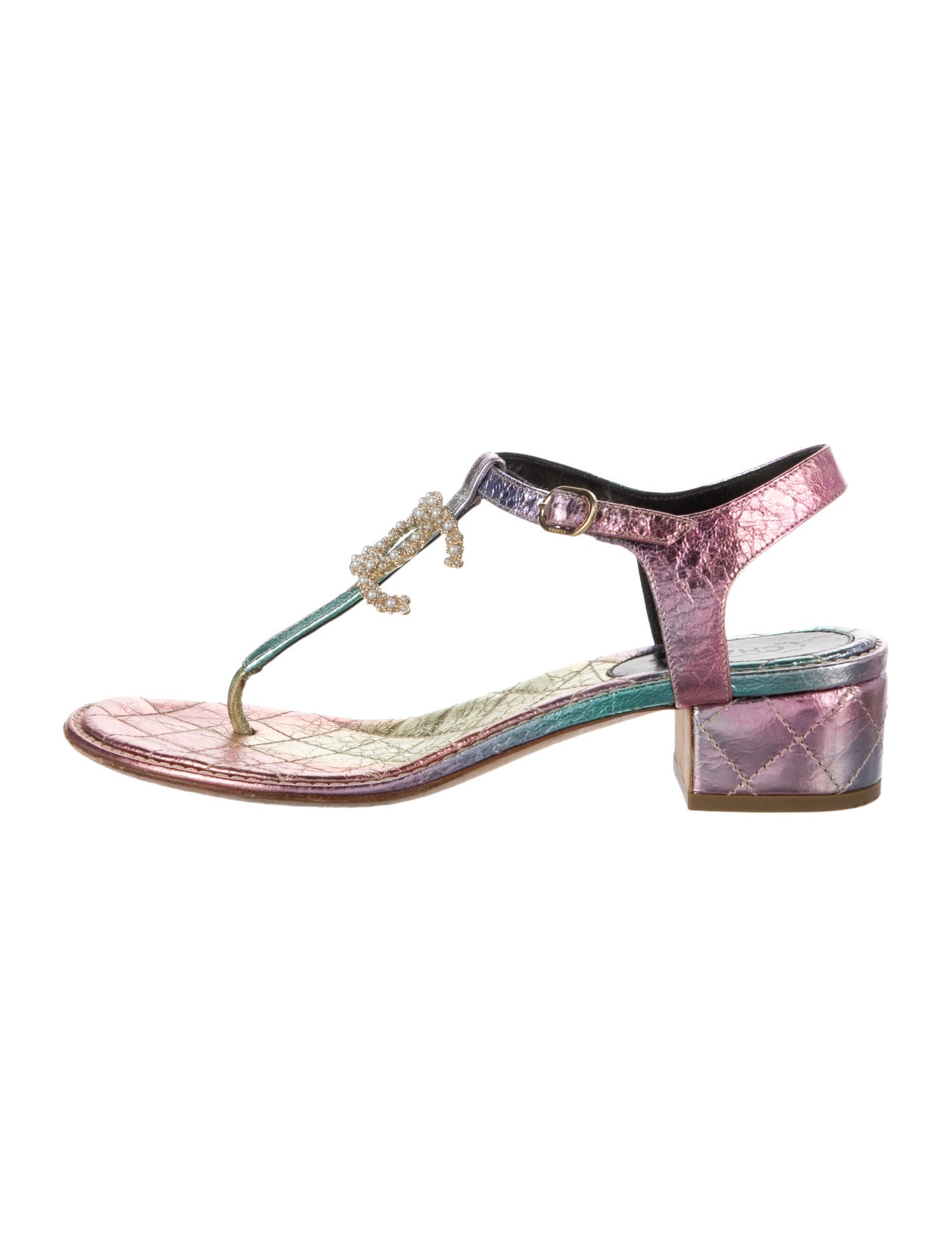 Chanel 2020 Interlocking CC Logo T-Strap Sandals