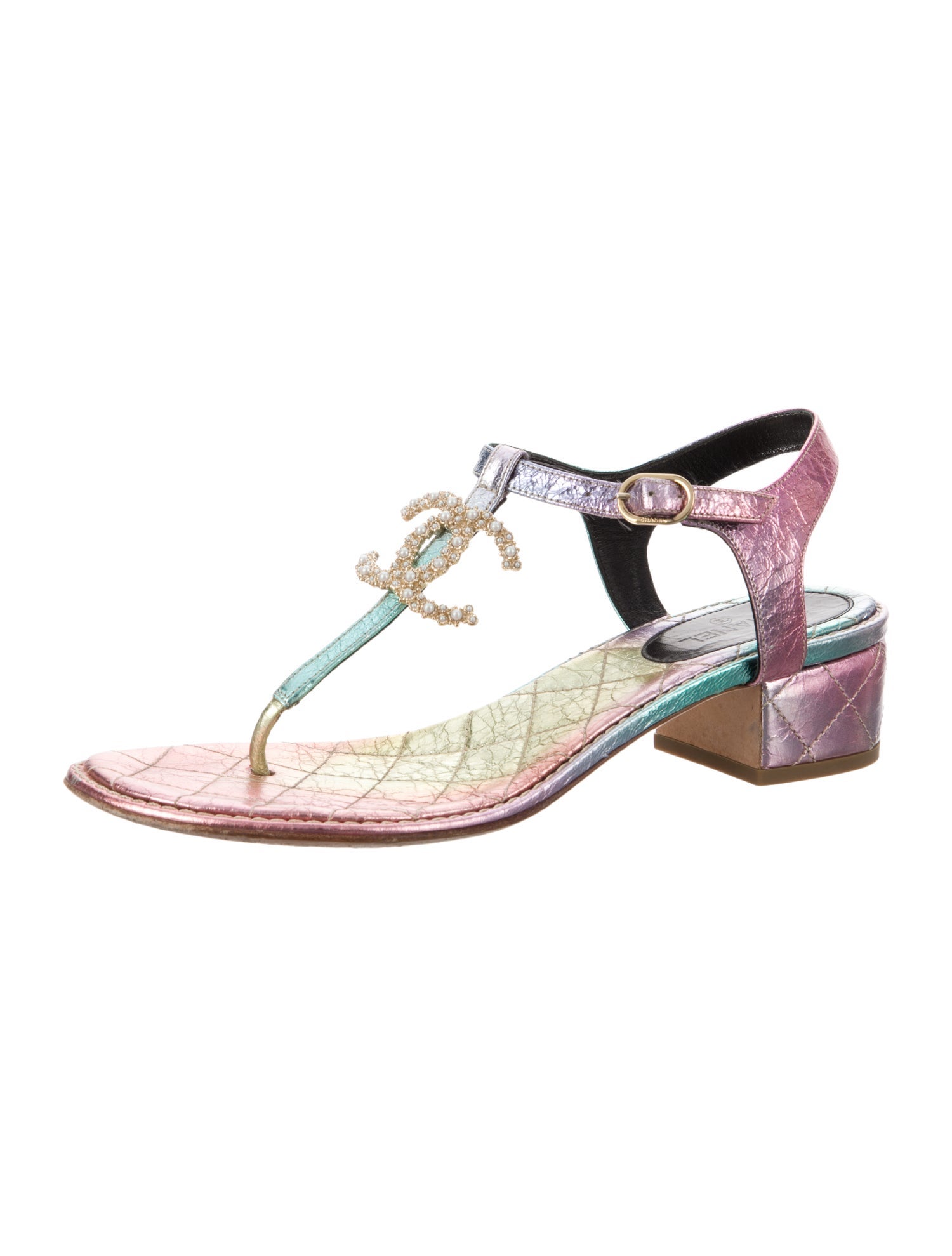 Chanel 2020 Interlocking CC Logo T-Strap Sandals