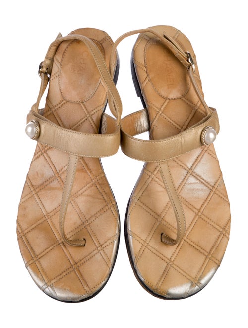 Chanel Interlocking CC Logo Leather T-Strap Sandals