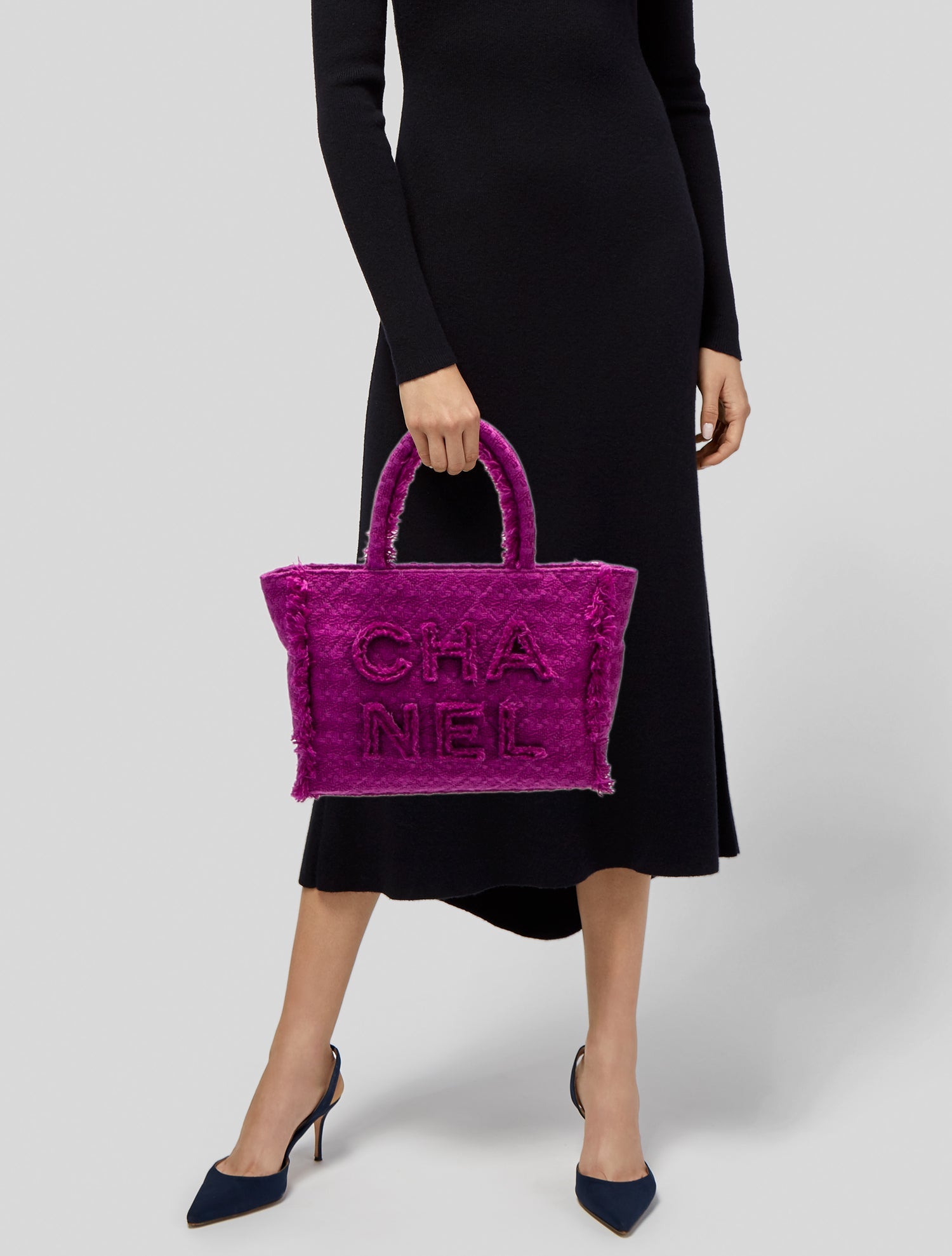Chanel Giant Logo Tweed Shopping Bag