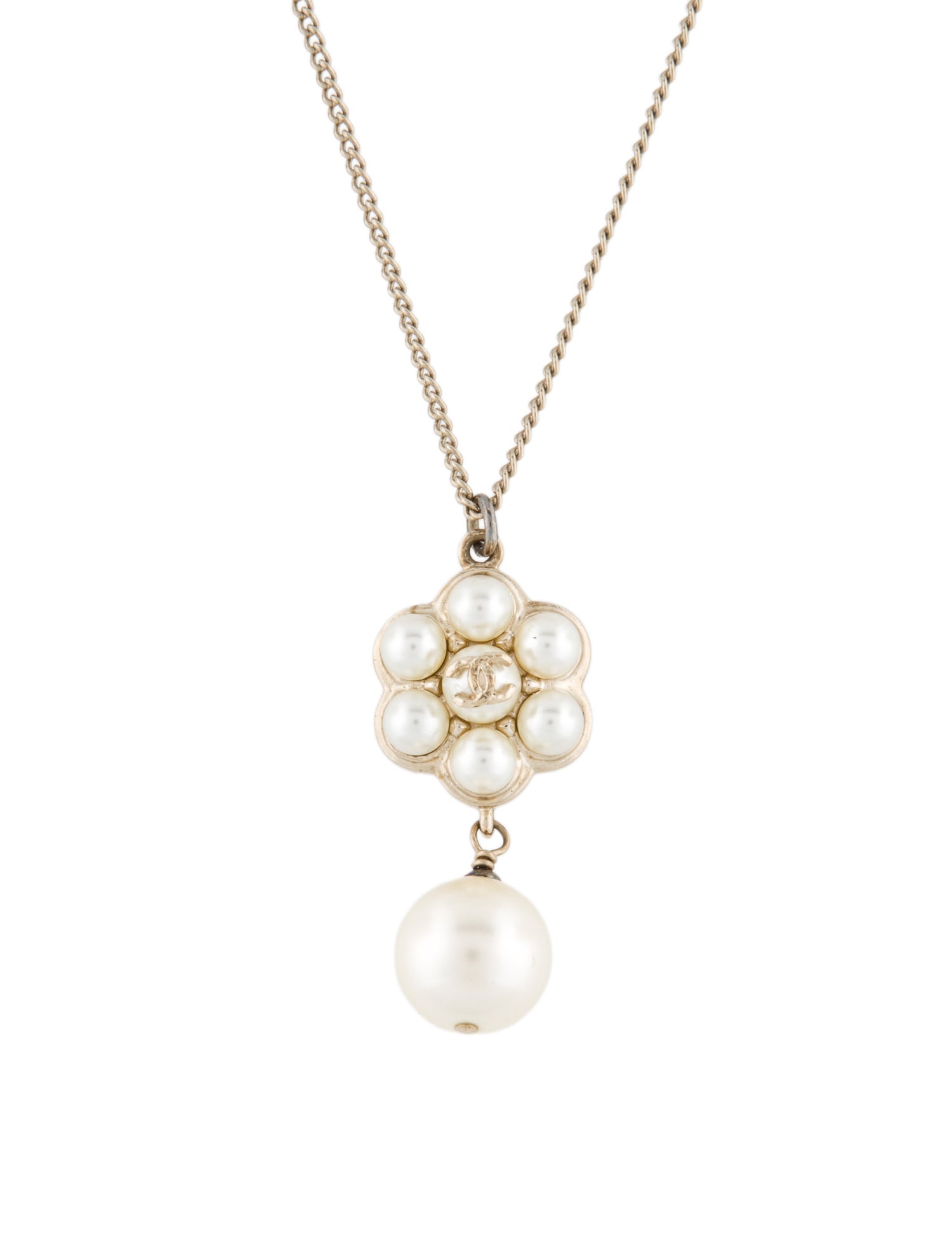 Chanel Faux Pearl CC Pendant Necklace