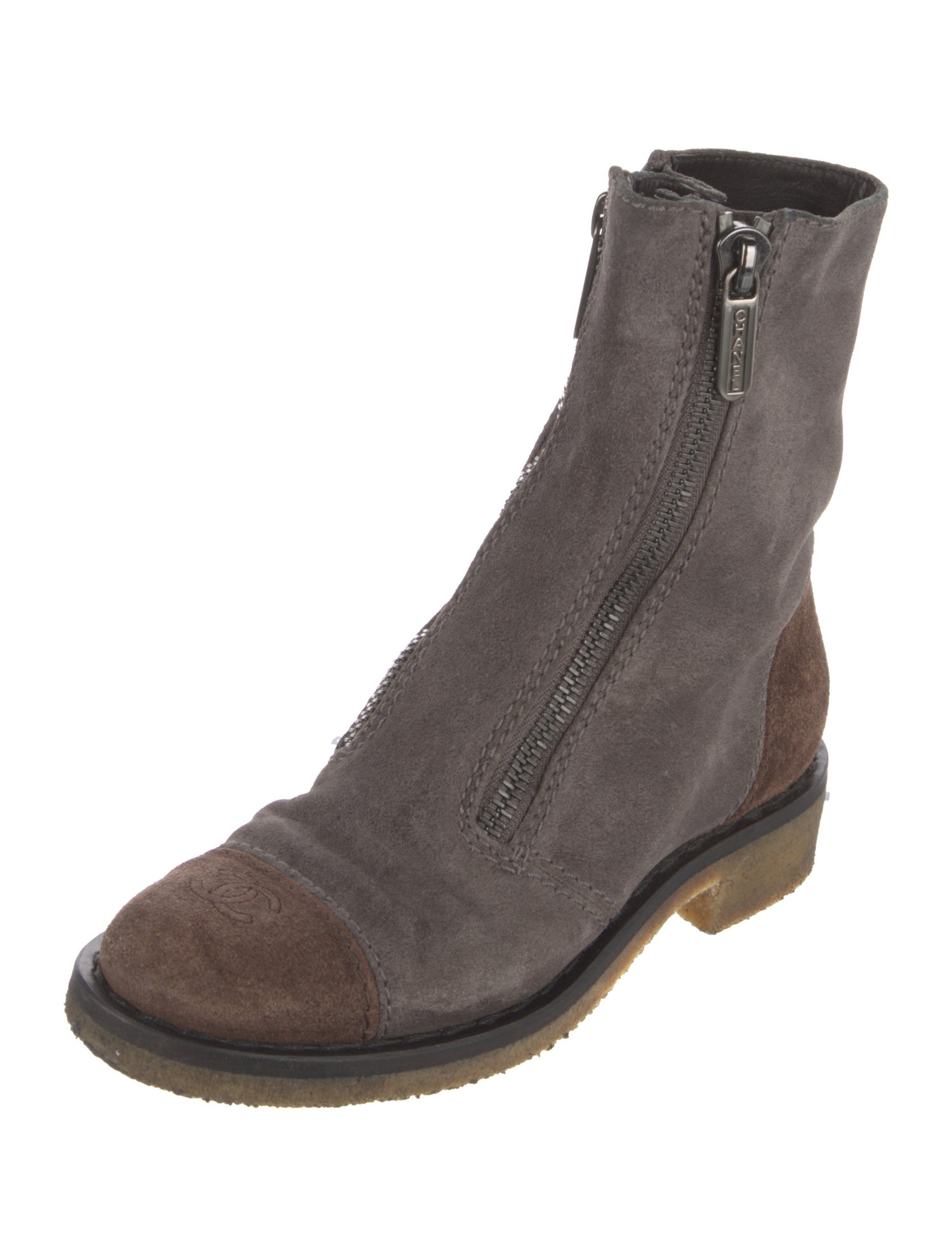 Chanel Interlocking CC Logo Suede Combat Boots