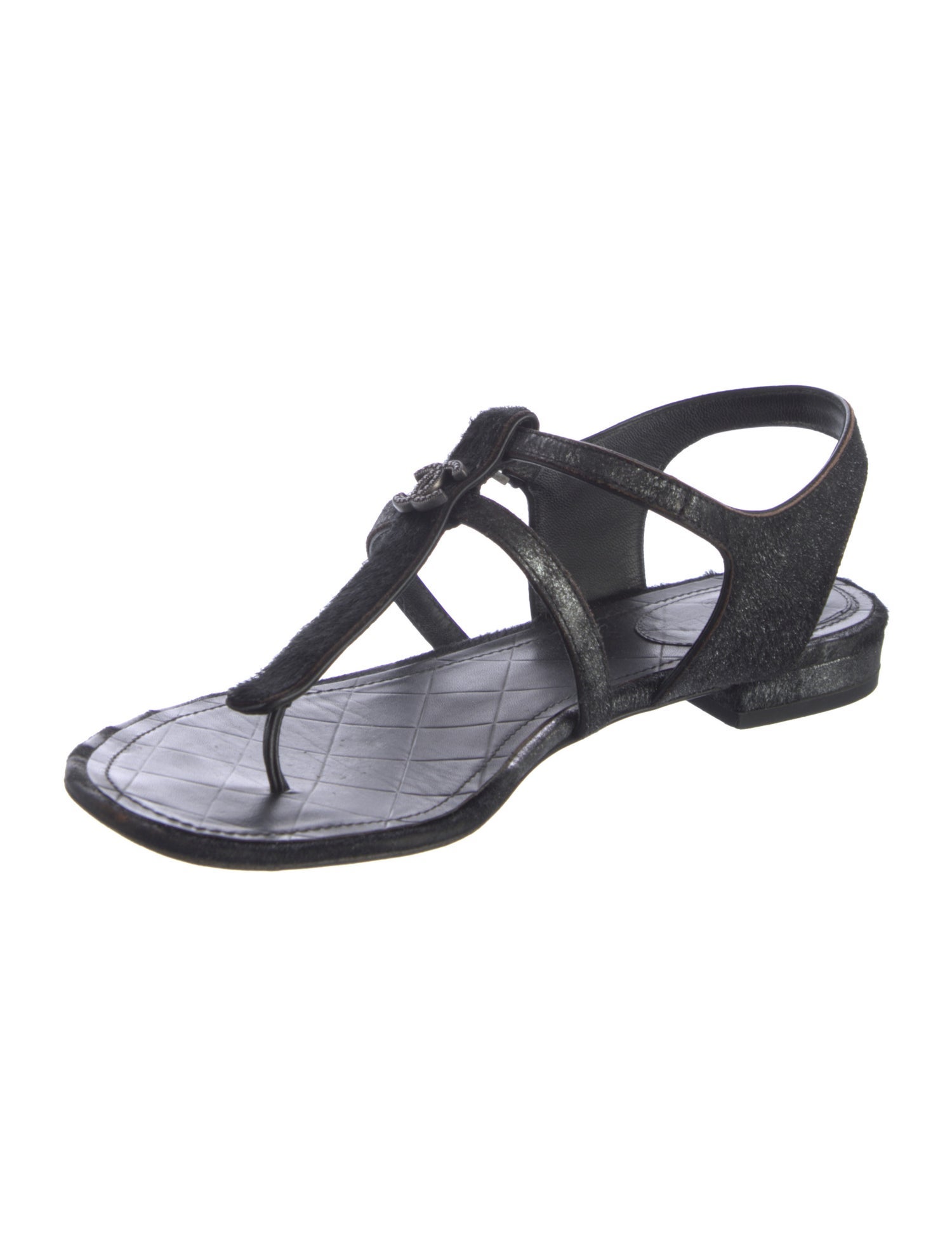 Chanel Interlocking CC Logo T-Strap Sandals