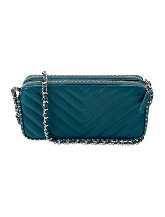 Chanel Chevron Studded Double Zip Clutch w/ Chain