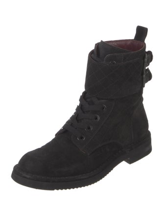 Chanel Interlocking CC Logo Suede Combat Boots