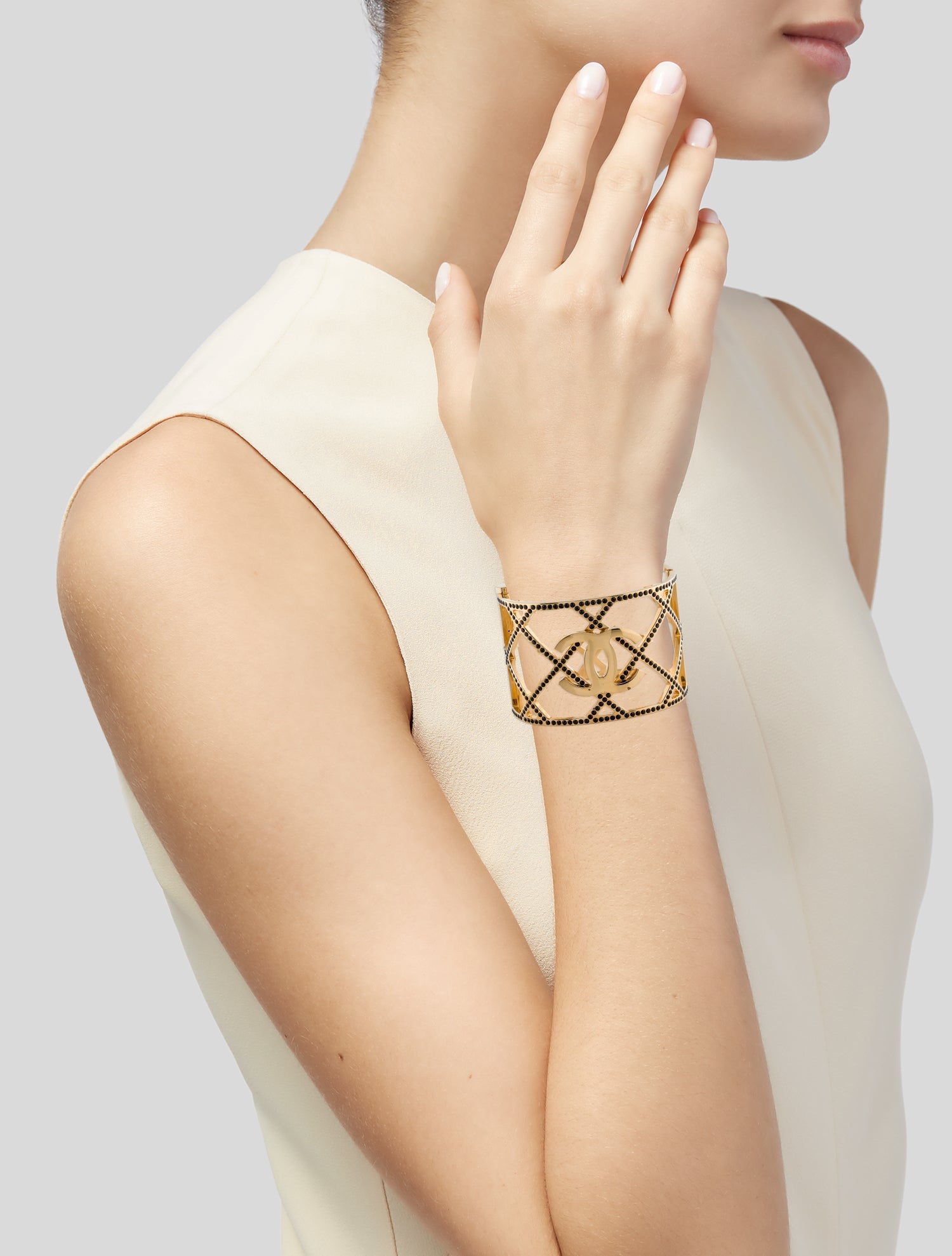 Chanel Strass CC Hinged Cuff Bracelet