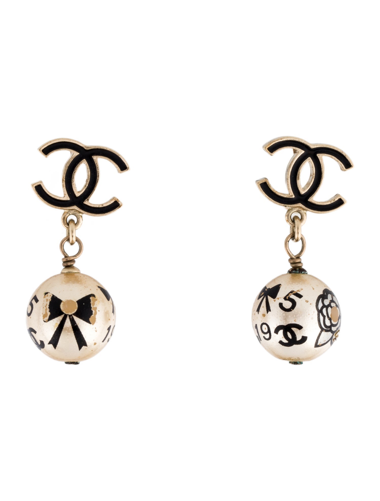 Chanel Faux Pearl & Enamel CC Drop Earrings
