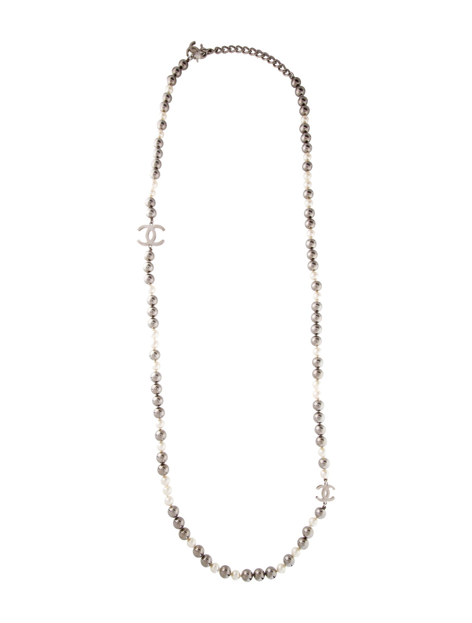 Chanel Faux Pearl & Bead CC Long Station Necklace