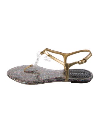 Chanel 2010 Interlocking CC Logo T-Strap Sandals