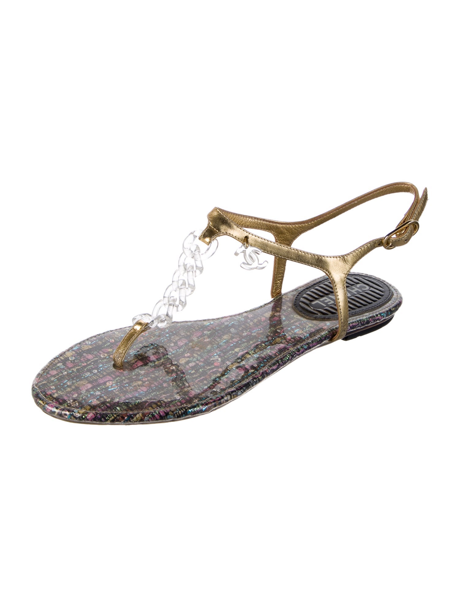 Chanel 2010 Interlocking CC Logo T-Strap Sandals