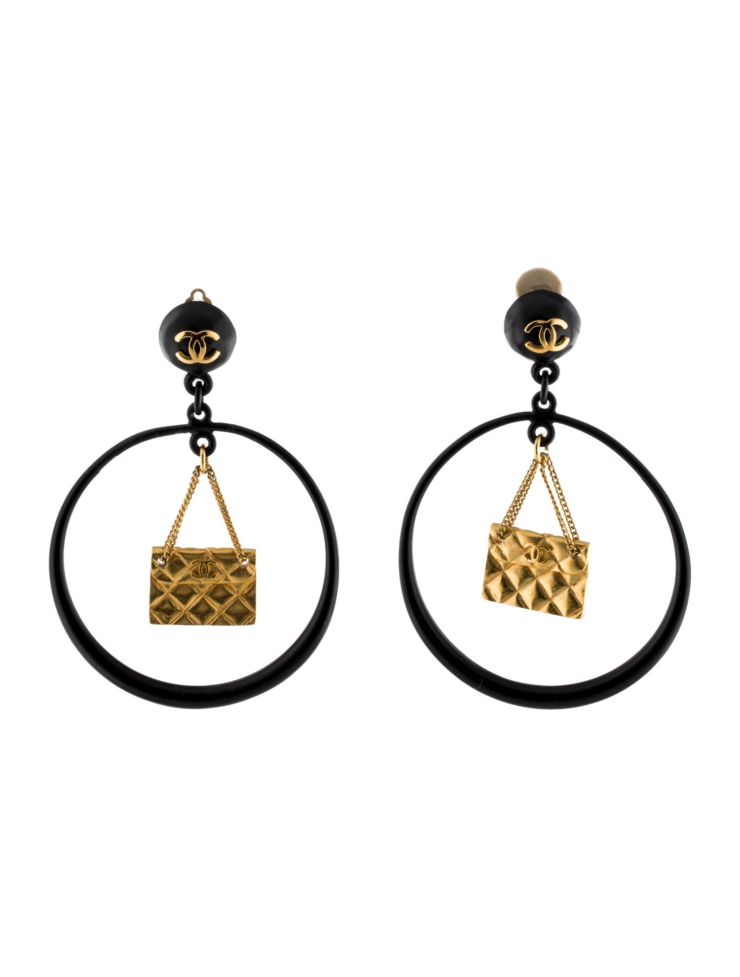 Chanel Vintage Purse Motif Hoop Earrings