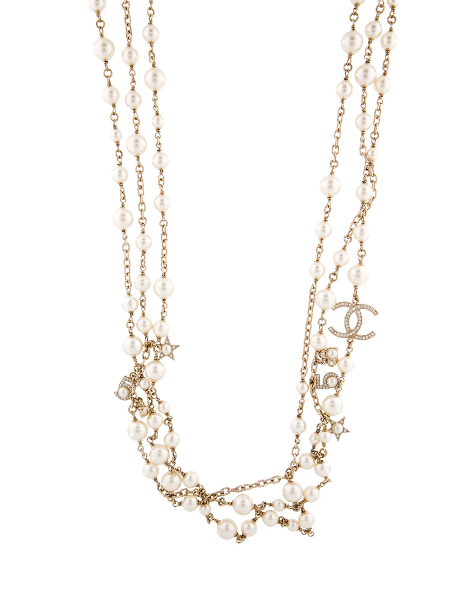 Chanel Faux Pearl & Strass CC Multistrand Necklace
