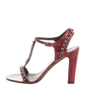 Chanel Snakeskin Chain-Link Sandals