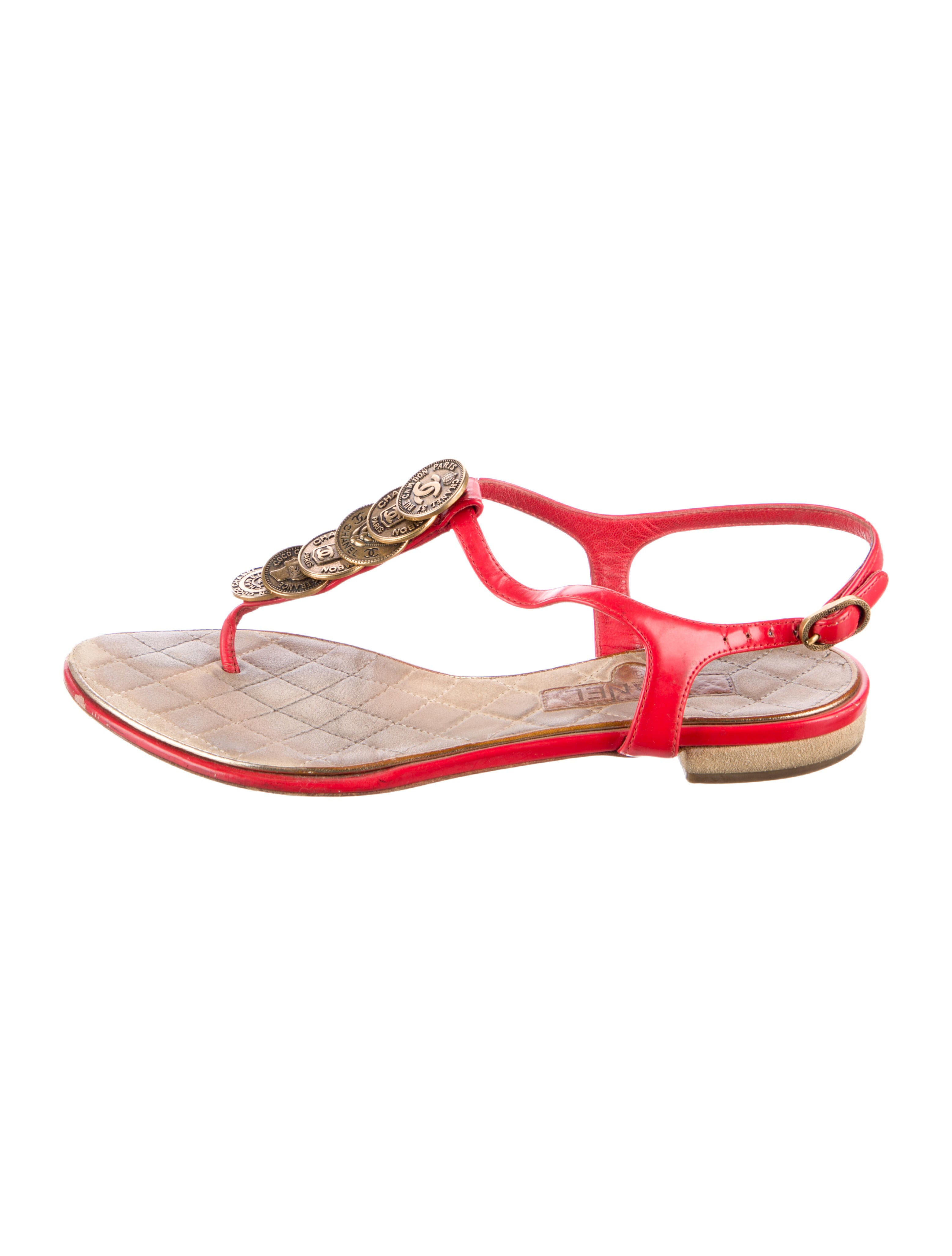 Chanel Interlocking CC Logo Leather T-Strap Sandals