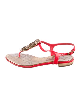 Chanel Interlocking CC Logo Leather T-Strap Sandals