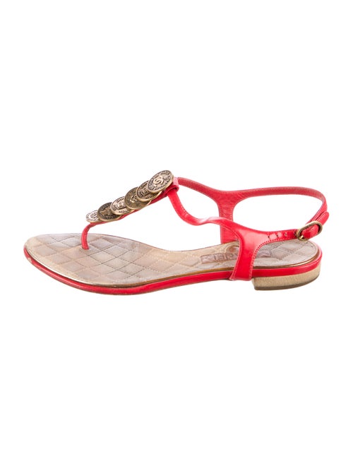 Chanel Interlocking CC Logo Leather T-Strap Sandals