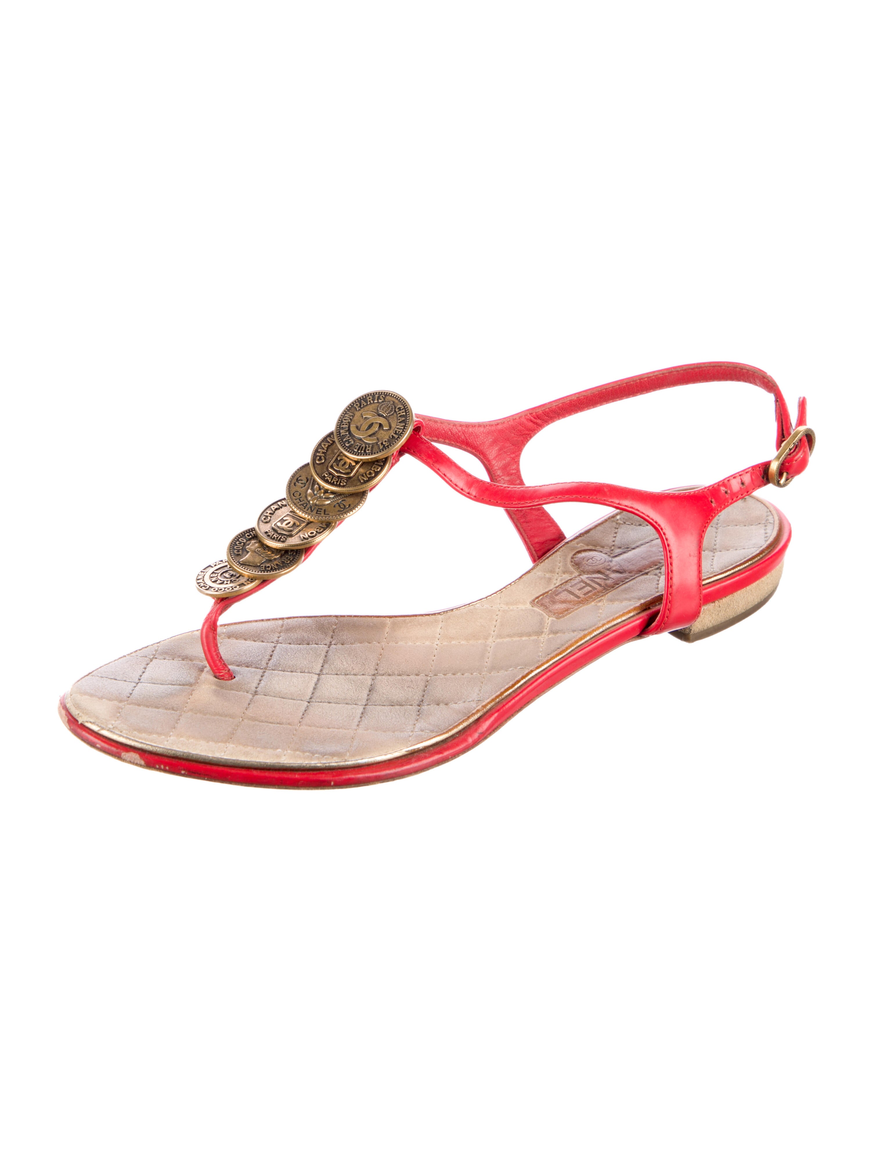 Chanel Interlocking CC Logo Leather T-Strap Sandals