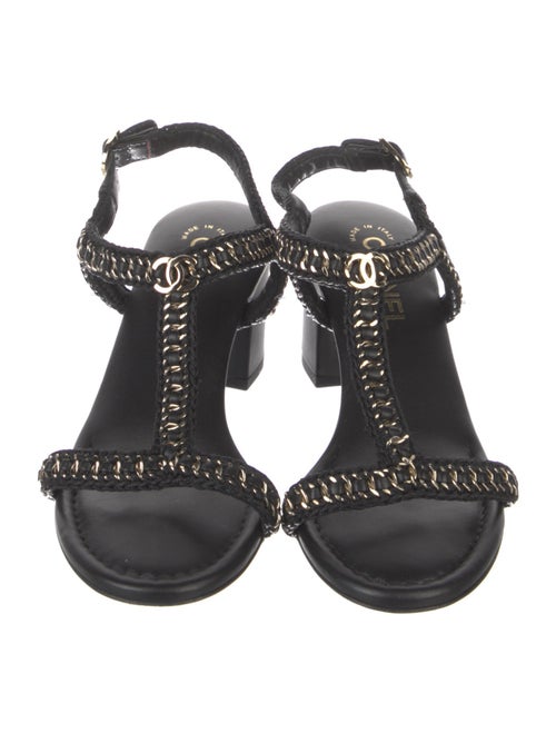 Chanel Interlocking CC Logo Leather T-Strap Sandals