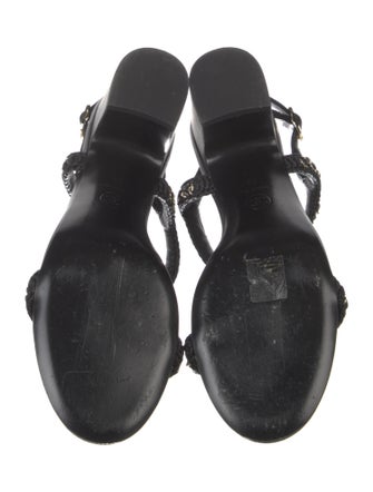 Chanel Interlocking CC Logo Leather T-Strap Sandals