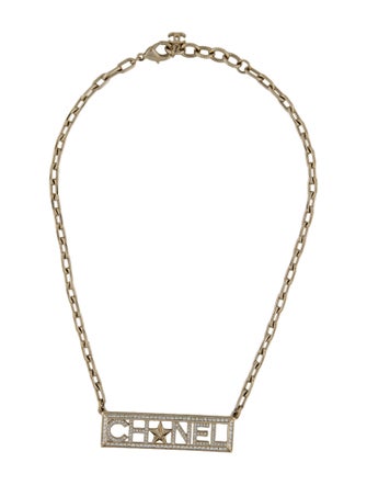 Chanel Strass Logo Pendant Necklace