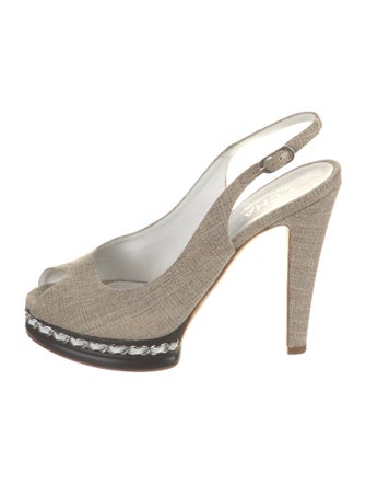 Chanel Interlocking CC Logo Canvas Slingback Pumps