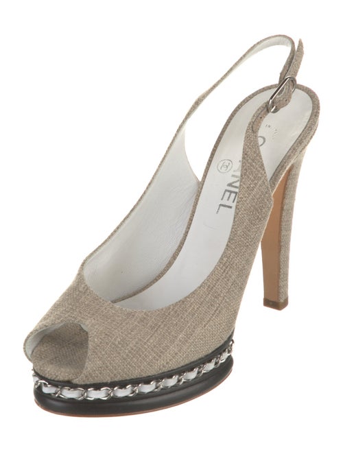Chanel Interlocking CC Logo Canvas Slingback Pumps