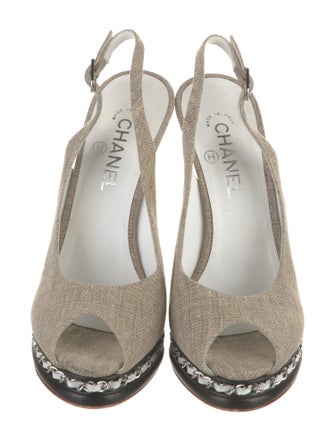 Chanel Interlocking CC Logo Canvas Slingback Pumps
