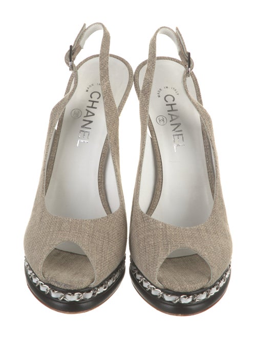 Chanel Interlocking CC Logo Canvas Slingback Pumps