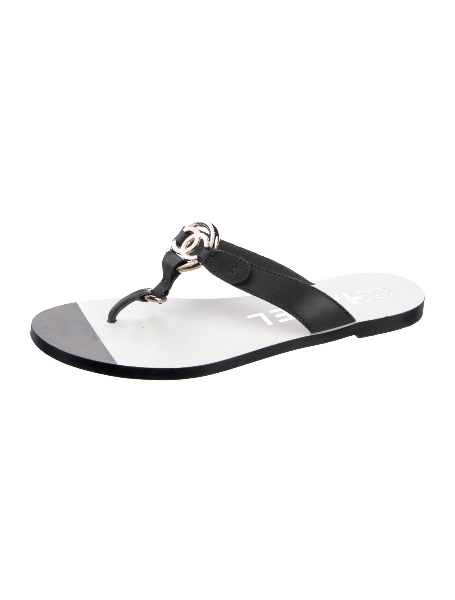Chanel Interlocking CC Logo Leather Flip Flops