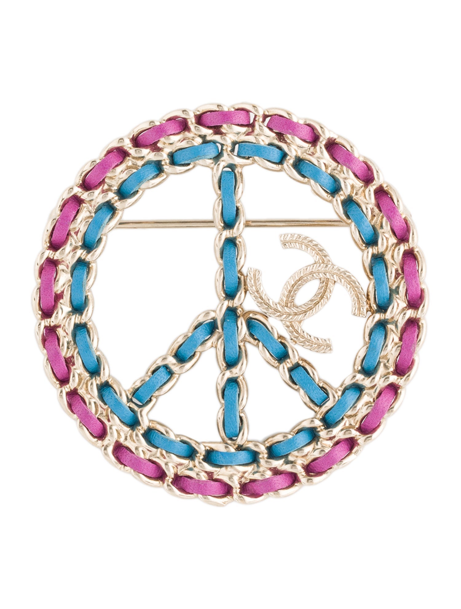 Chanel Leather Peace Sign Brooch